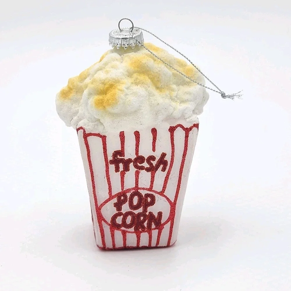 Large Blown Glass Christmas Tree Ornament Fresh Movie Popcorn 5.5" Red and White - Picture 3 of 7
